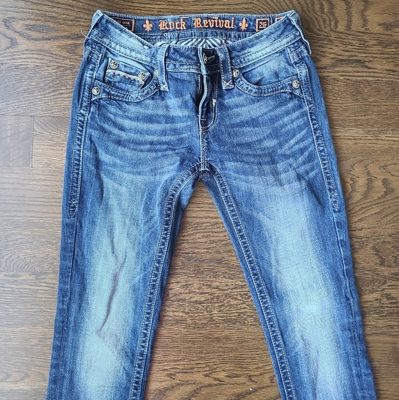Rock Revival Blue Denim Jeans women's sz. 26 embellished pockets - Picture 2 of 11